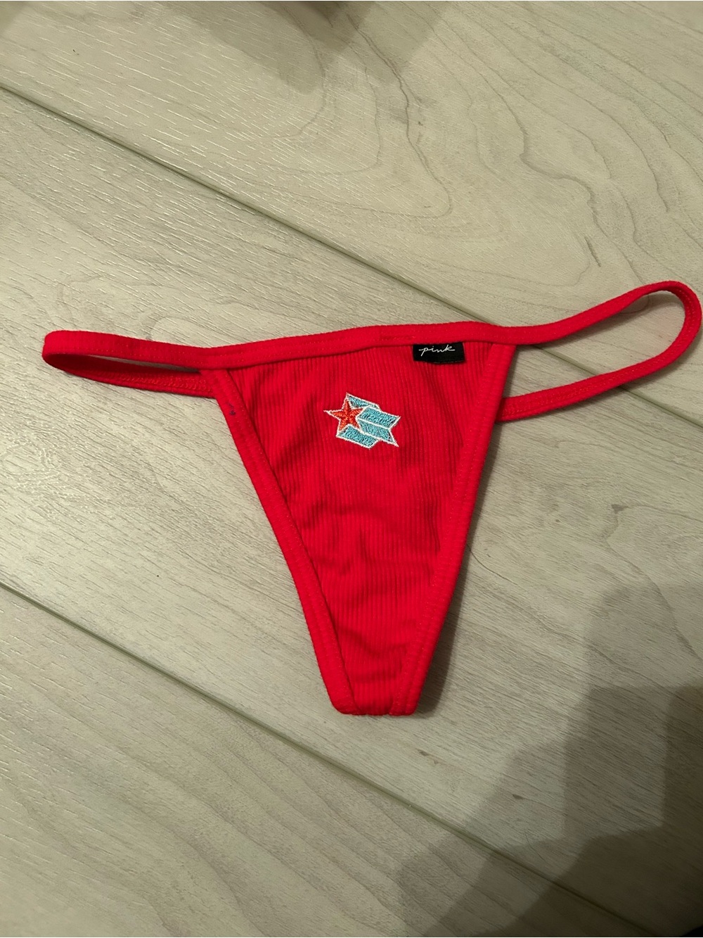 Victoria's Secret Red Ribbed Low-Rise Bikini Bottom with Star Patch